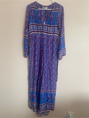 Arnhem Blue Floral Maxi Dress with Pink Accents